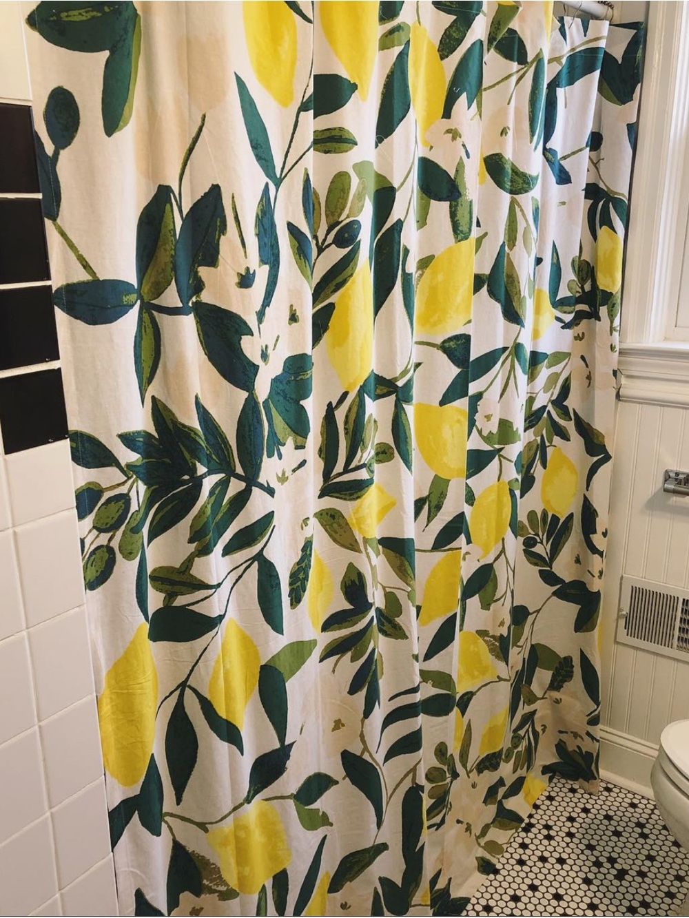 Urban Outfitters Lemon Citrus Leaf Shower Curtain - Yellow & Green